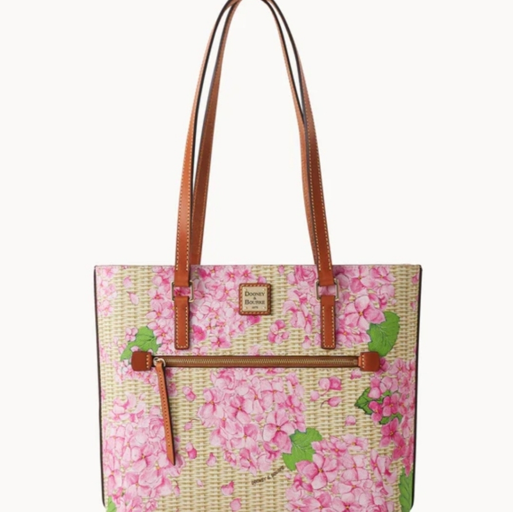 Dooney & Bourke Pink Floral Tote with Brown Leather Straps